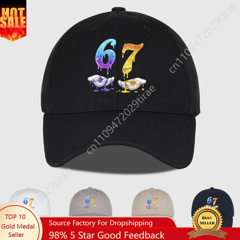 Colorful Dripping Number 67 Print Baseball Cap Adjustable Unisex Cotton Cartoon Streetwear Sun Hat
