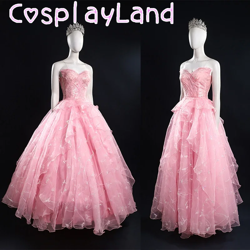 Witch Pink Glinda Dress Cosplay Costume Beautiful Women Outfit Christmas New Year Fancy Wedding Dress Gown Crown Custom Size