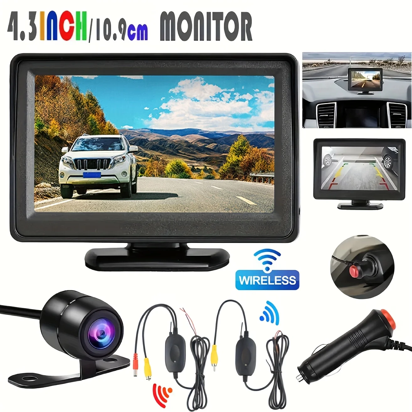 

Car Backup Camera Kit 10.92cm Monitor Rear View Camera Parking Assistant System for RV, Trucks, SUV - For Drivers-Enhance Safety