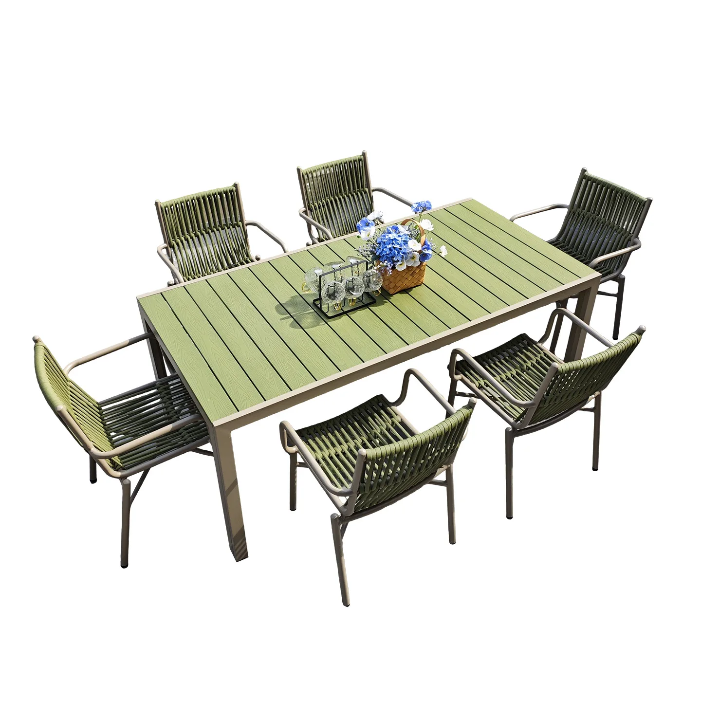 Villa courtyard aluminum alloy braided rope set outdoor garden casual dining table and chair combination