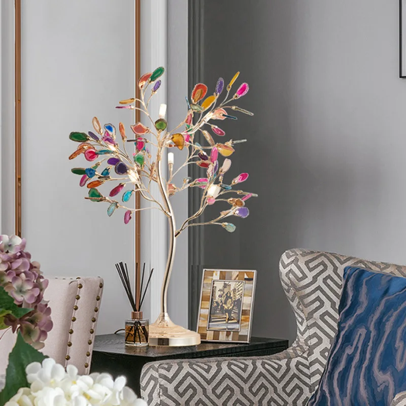 Nordic Luxury Colorful Agate Floor Lamp Living Room Creative Agate Tree Shaped Standing Lamp Vertical Table Lamp Sofa Lamp