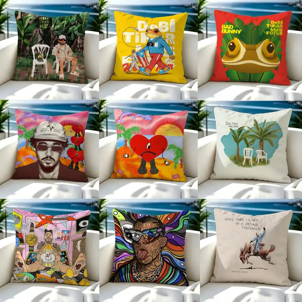 Singer Bad Bunny Cushion Cover Premium Skin‑Friendly Short Plush Pillow Cover, Airy Casual Cushion for Hotel Homestay