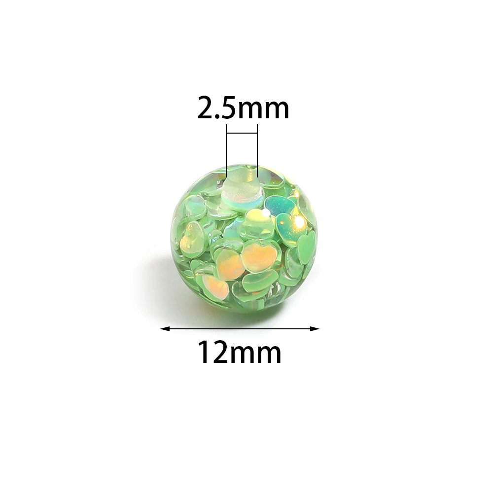 10Pcs 12mm Resin Heart Sequins Round Ball Beads Handmade DIY Jewelry Making Findings Handmade DIY Crafts Pen Beading Supplies