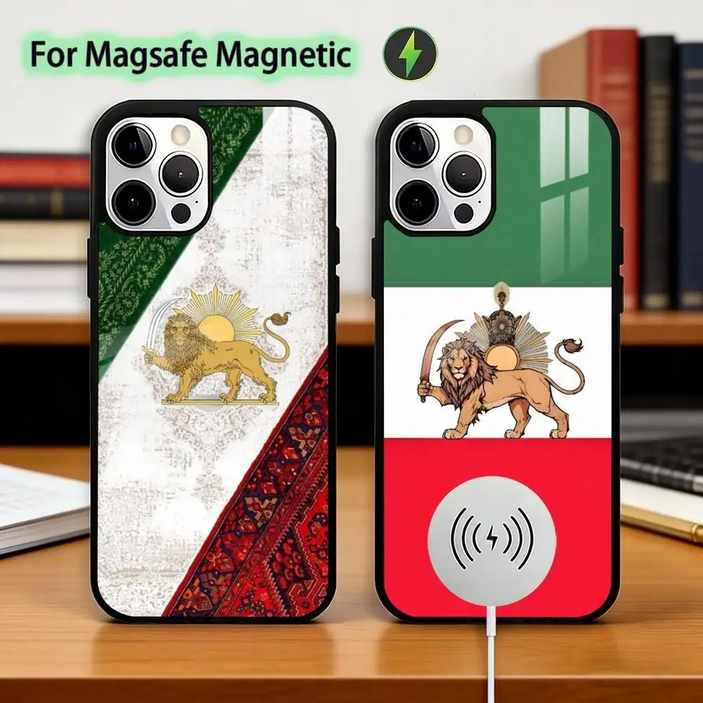 Lion Flag Of Iran Phone Case For iPhone17,16,15,14,13,12,11 Plus,Pro Magnetic For Magsafe Wireless Charging
