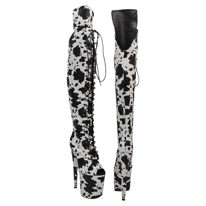 Leecabe  20CM/8inches matte PU Cow pattern open toe new Trendy fashion High Heel platform Party stripper heels Pole Dance boots