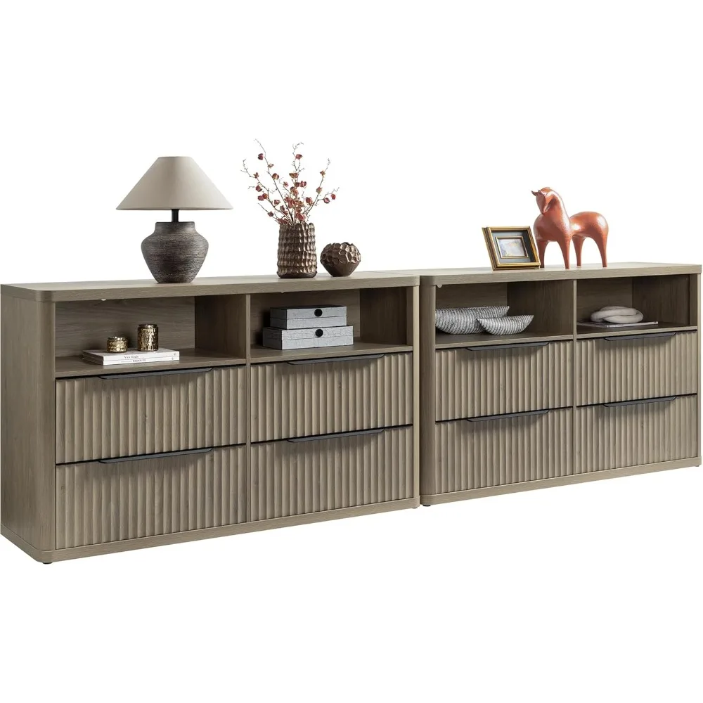 

Chests of Drawers with 4 Drawers Large Modern Dresser for Closet with Open Shelf Fluted Wide TV Stand Clothes Closet Storage
