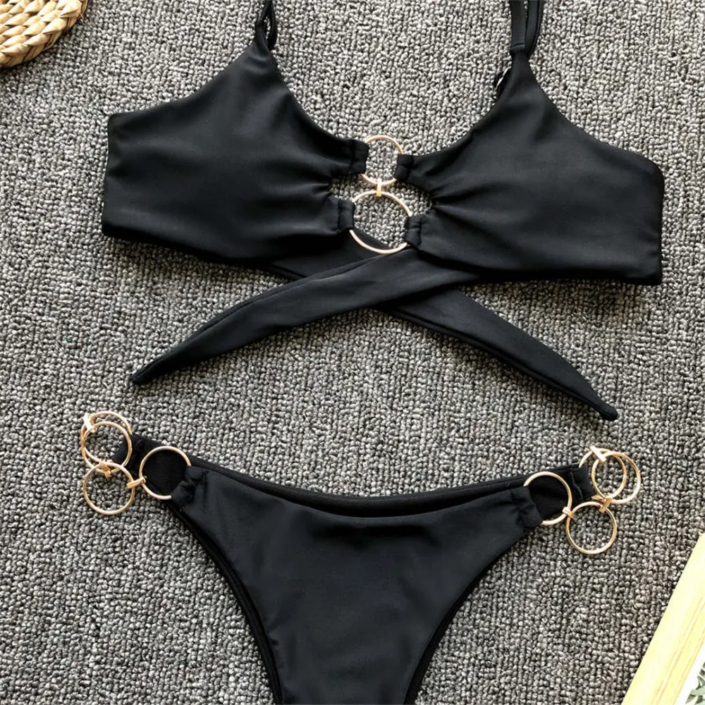 Metallringe, Leopardenmuster, brasilianischer Bikini, Damen-Badebekleidung, zweiteiliger Bikini, String-Bikini, Badeanzug, Badebekleidung, Modell V1441. – Detail 18