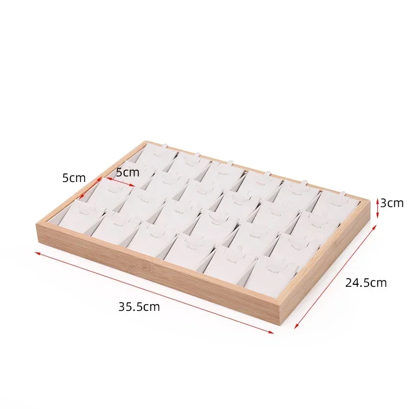 24Grids Bamboo Jewelry Pendant Tray Necklace Storage Jewelry Organizer Tray Holder Showcase For Drawer