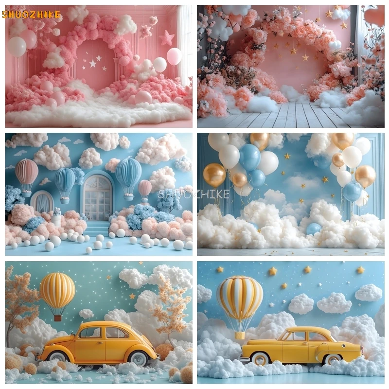 

Happy Birthday Backdrop for Photography Colorful Balloon Gate Baby Shower Newborn Background Decoration Photoshoot Studio Props