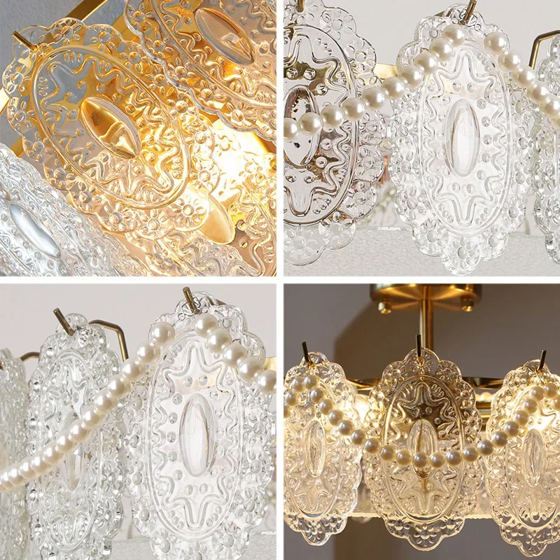 Morden Carved Glass Crystal Led Ceiling Chandeliers Luxury Hanging Lights for Living Room Dining Bedroom Home Decor Pendant Lamp