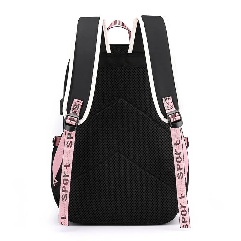 Imagem -03 - Grande Pacote Escolar com Porta Usb para Adolescentes Mochila de Lona Bolsa de Livro Estudante Preto e Rosa Mochila Adolescente Dropshipping