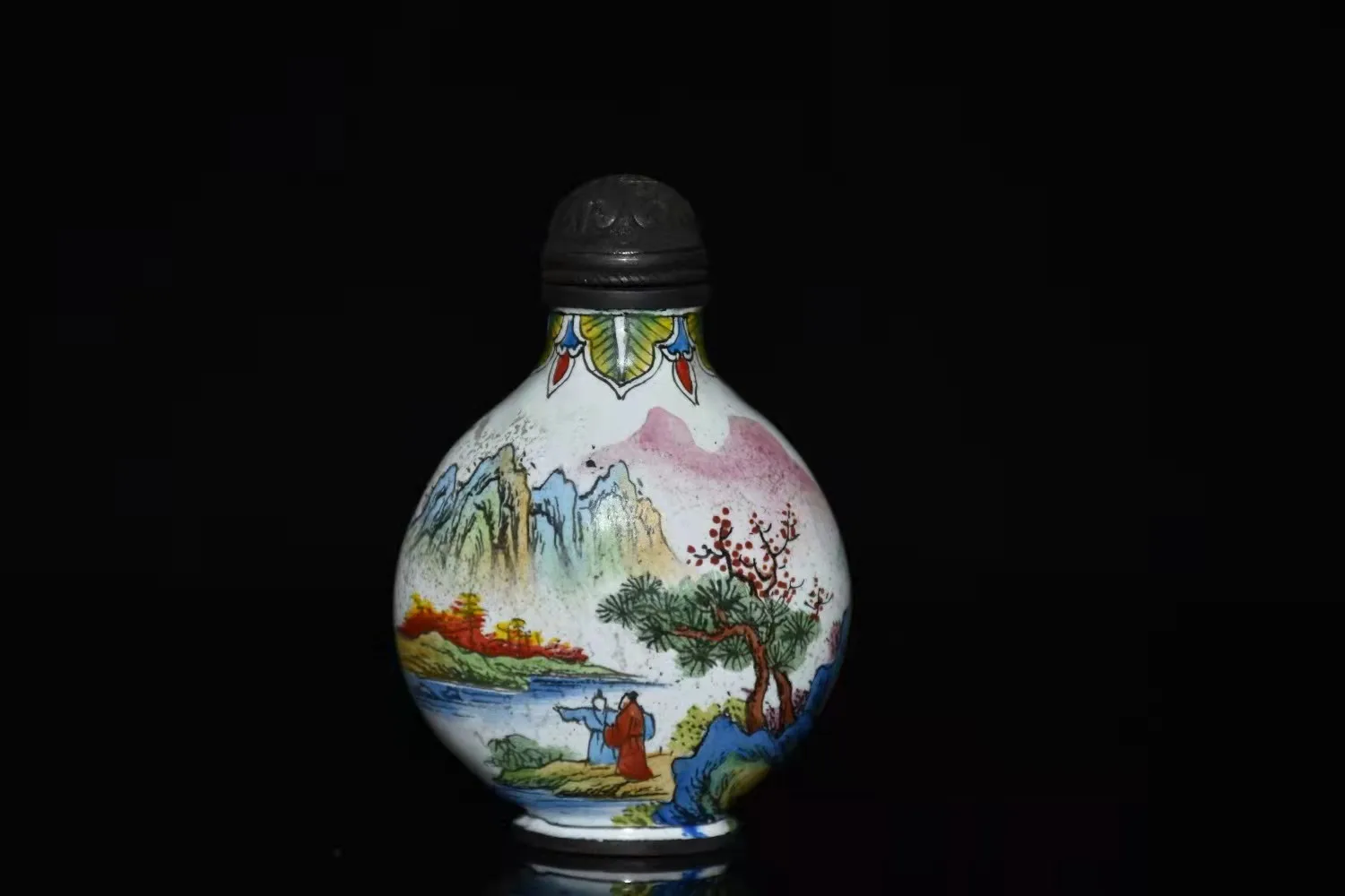 

collections Qing Dynasty old copper enamel color snuff bottle,landscape pattern,#06