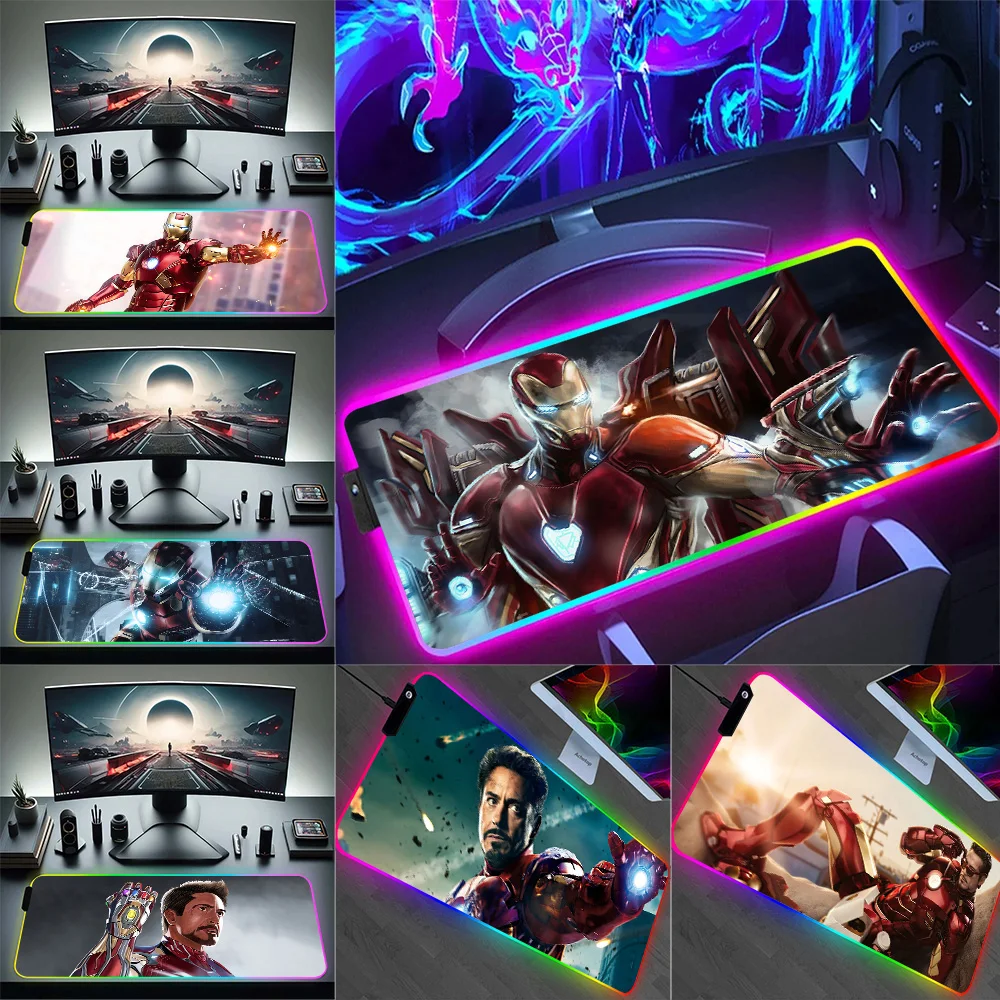 Marvel superhero Iron Man RGB Pc Gamer Keyboard Mouse Pad Mousepad LED Glowing Mouse Mats Rubber Gaming Computer Mausepad