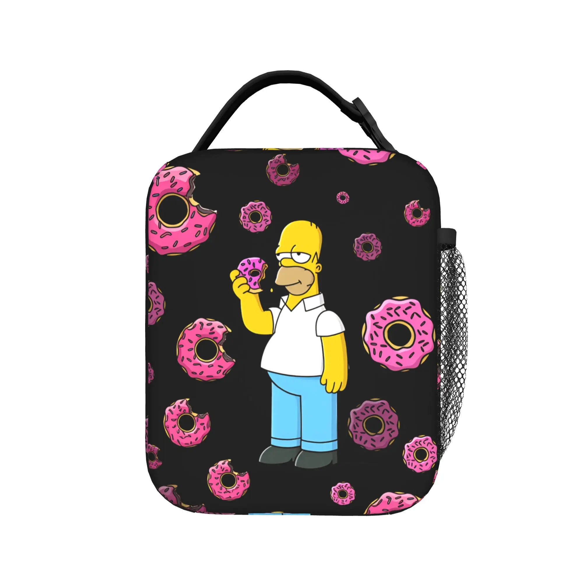 S-Simpsons Homer Donut Pink Sprinkles Lunch Bag For Men Graphic Design Lunch Box Casual Travel Cooler Bag Oxford Tote Food Bags