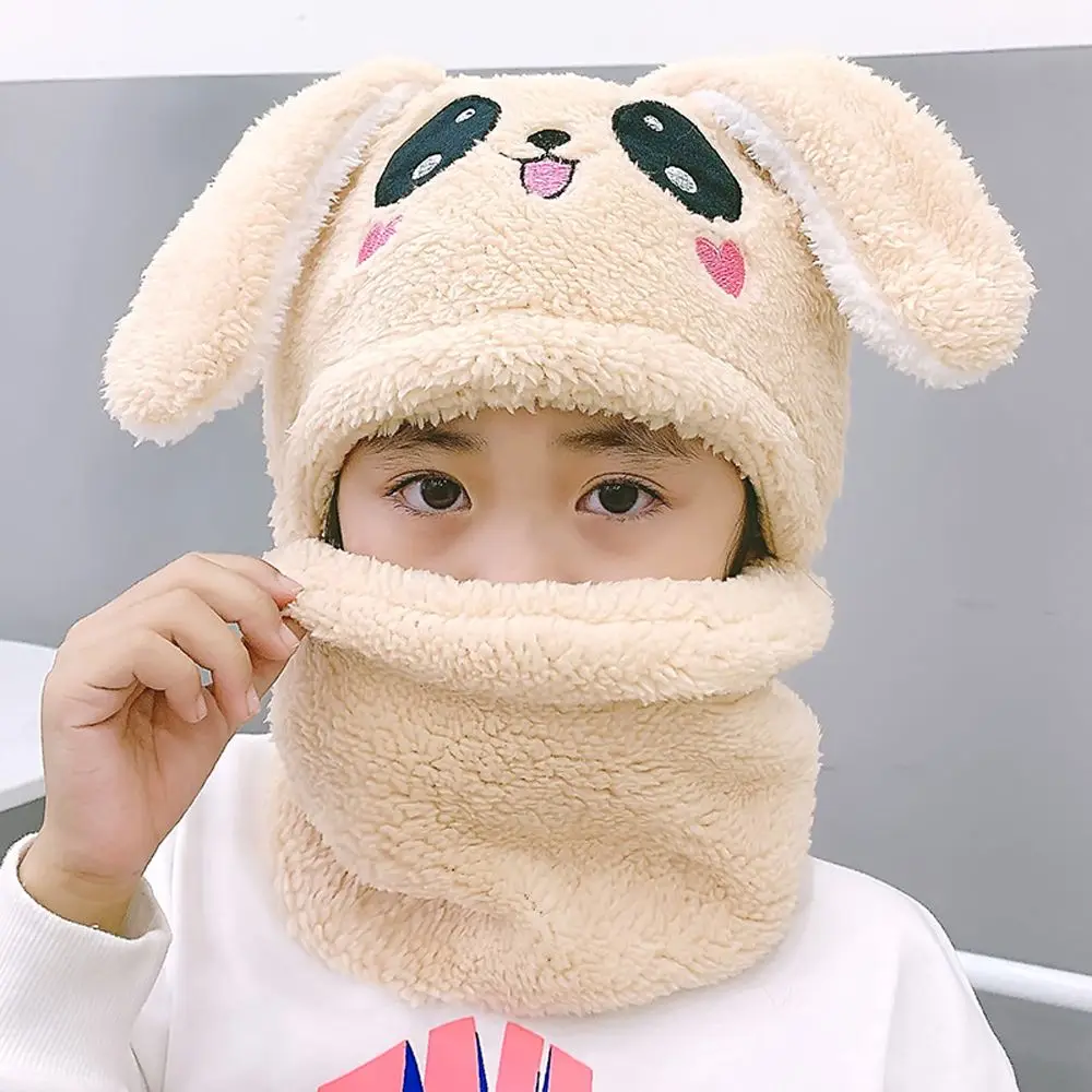 

Warm Sweet Bunny Solid Color Ear Protector Face Protection Korean Cap With Bib Children Hat Hat