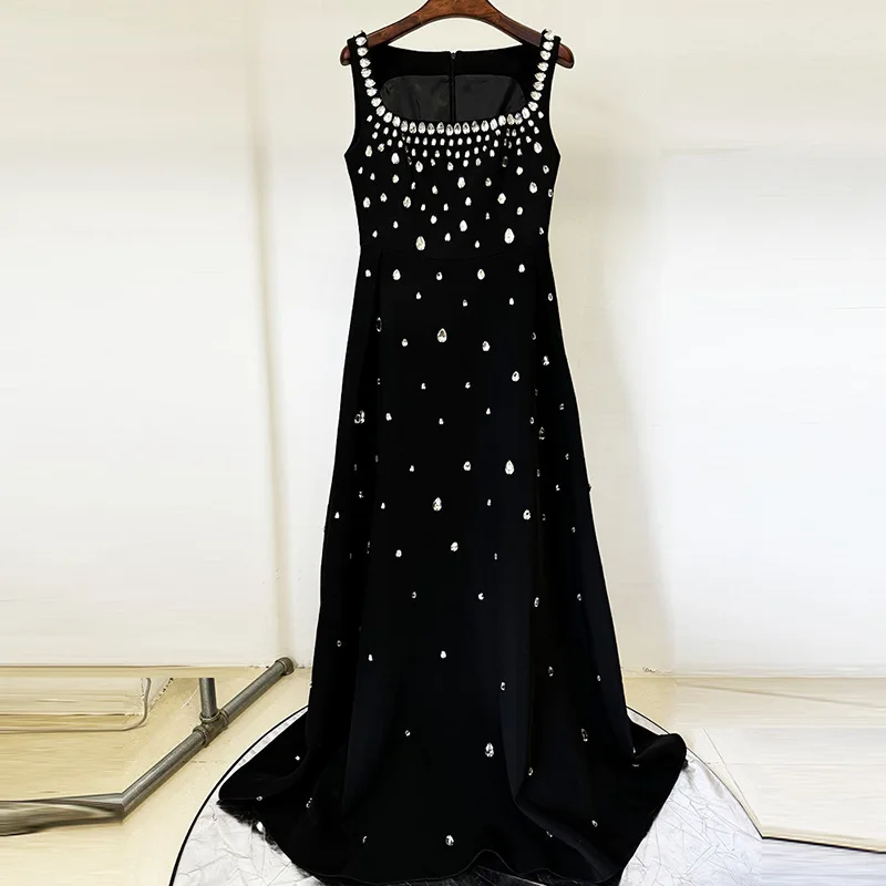 

celebrity evening gown elegant heavily beaded rhinestone-embellished sleeveless vest dresses for woman ropa mujer vestidos mujer
