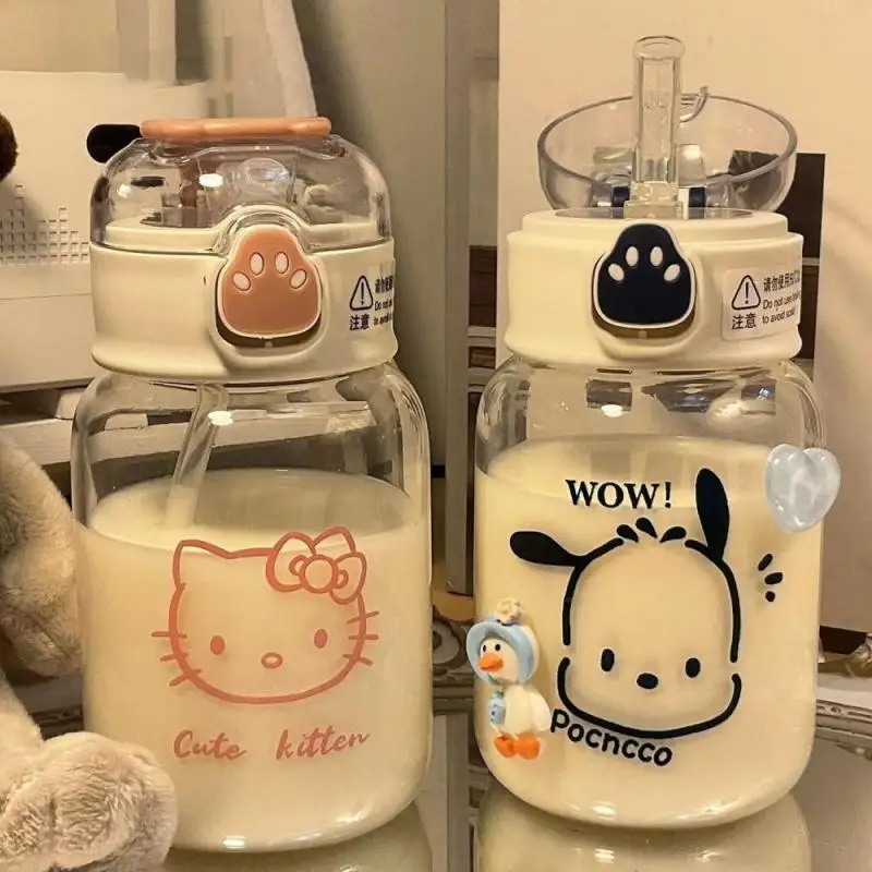 Miniso Sanrio Hello Kitty Ins Water Cup Cute Pink Pochacco Printing Plastics Pc Simple Style Student Straw Cup