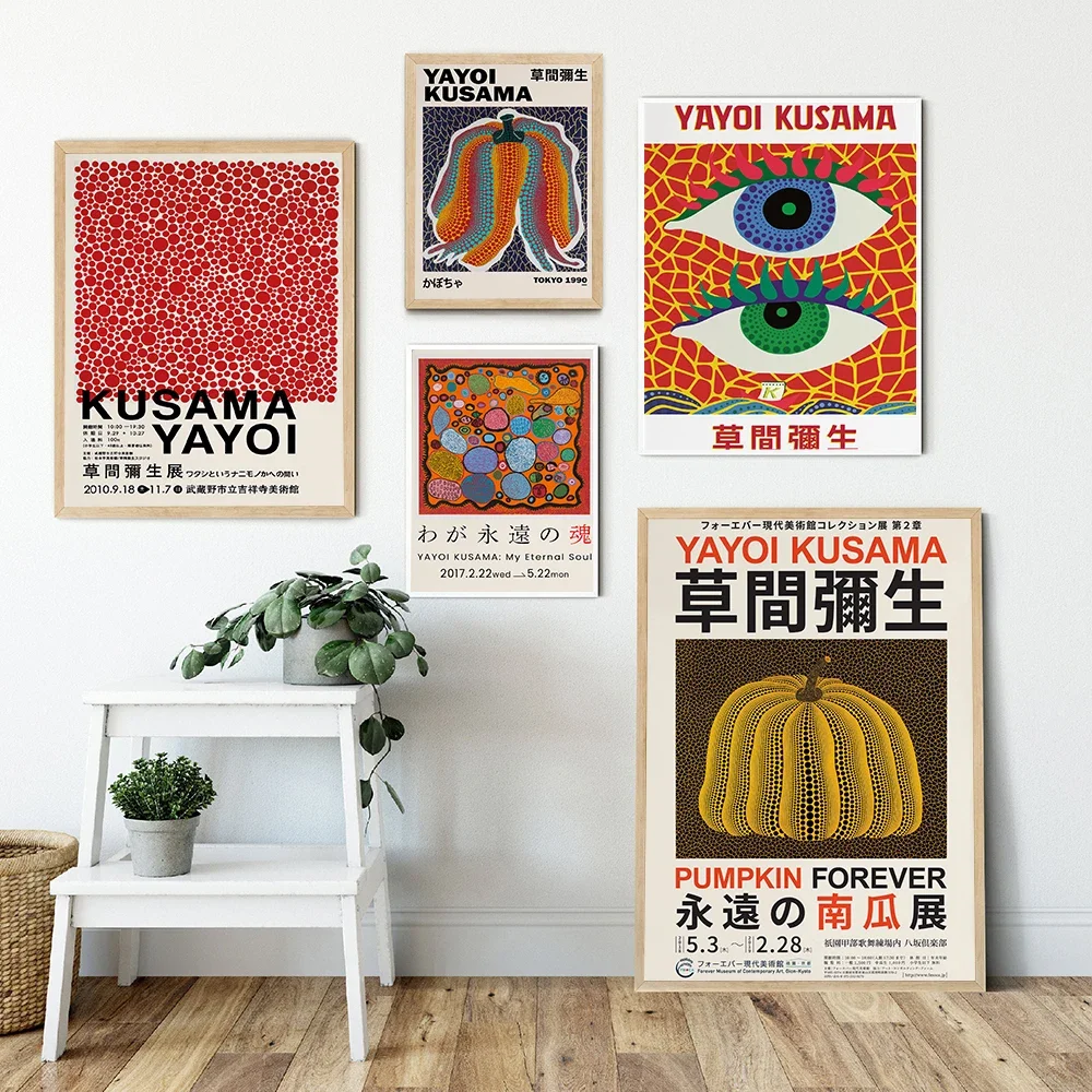 80S Yayoi Kusama Exhibition Posters and Print Japanese Artist Art Painting Canvas Abstract Modern Museum For Home Wall Art Decor