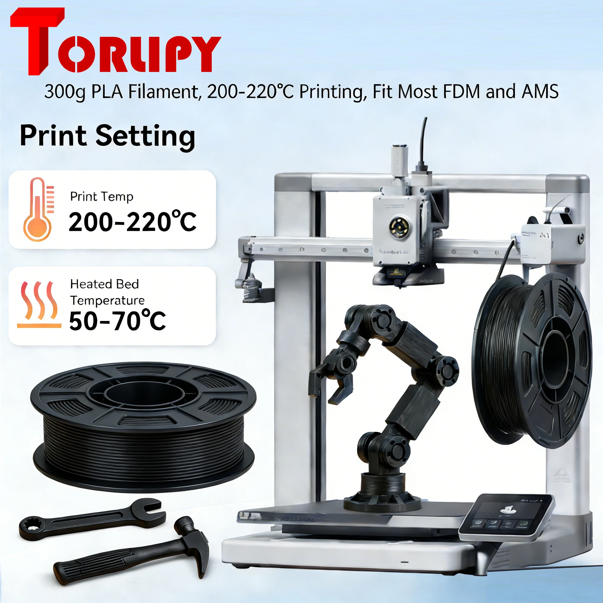 

PLA 3D-филамент 1.75 мм, матовый черный, высокопрочный и износостойкий, катушка 300 г/1 кг, идеально подходит для Bambu Lab AMS и всех FDM-принтеров