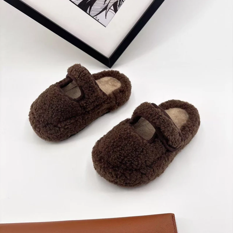 

2025 Winter New Children's Flat Shoes Fur Cover Shoes Warm Casual Shoes Plush Warm Anti slip Comfortable