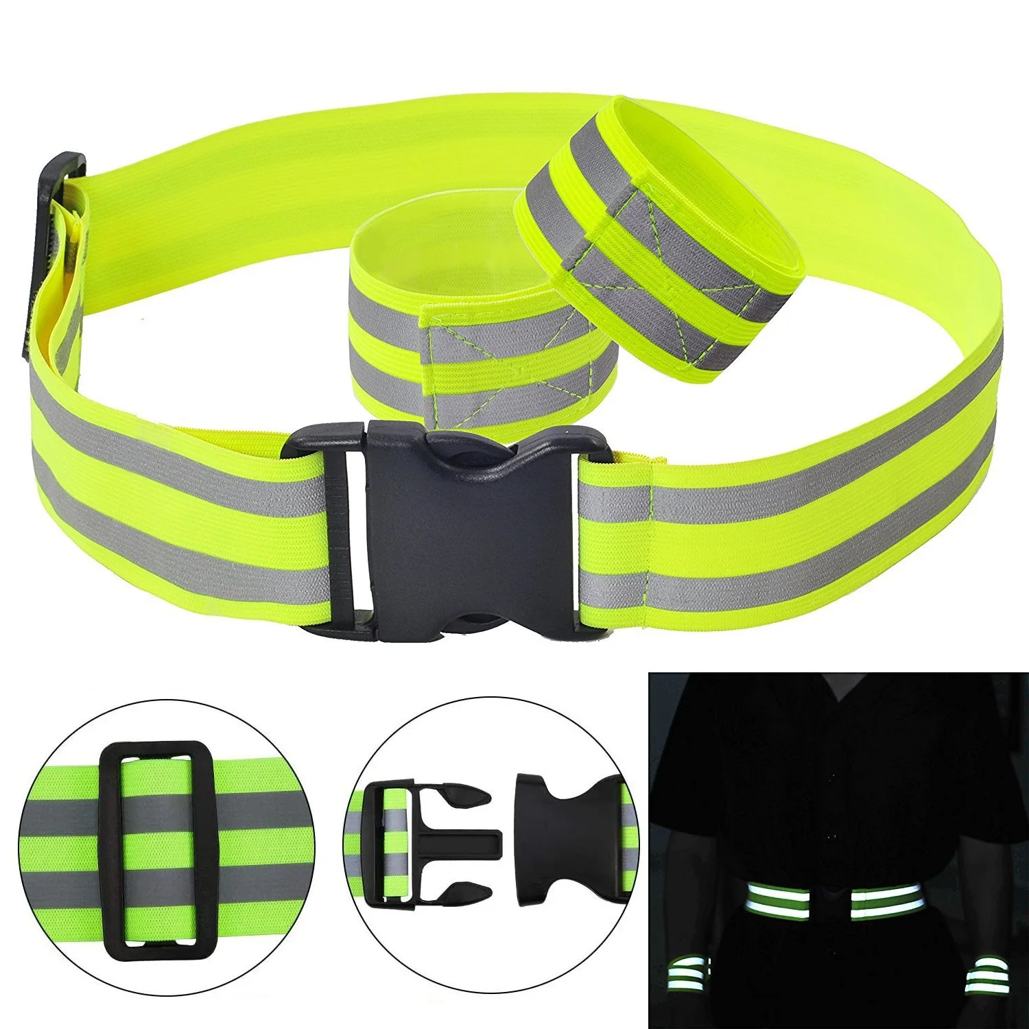 

High Visibility Motor Bands Elastic Waistbands And Wristbands Reflective Waist Belt Safety For Night Running Jogging Cycling