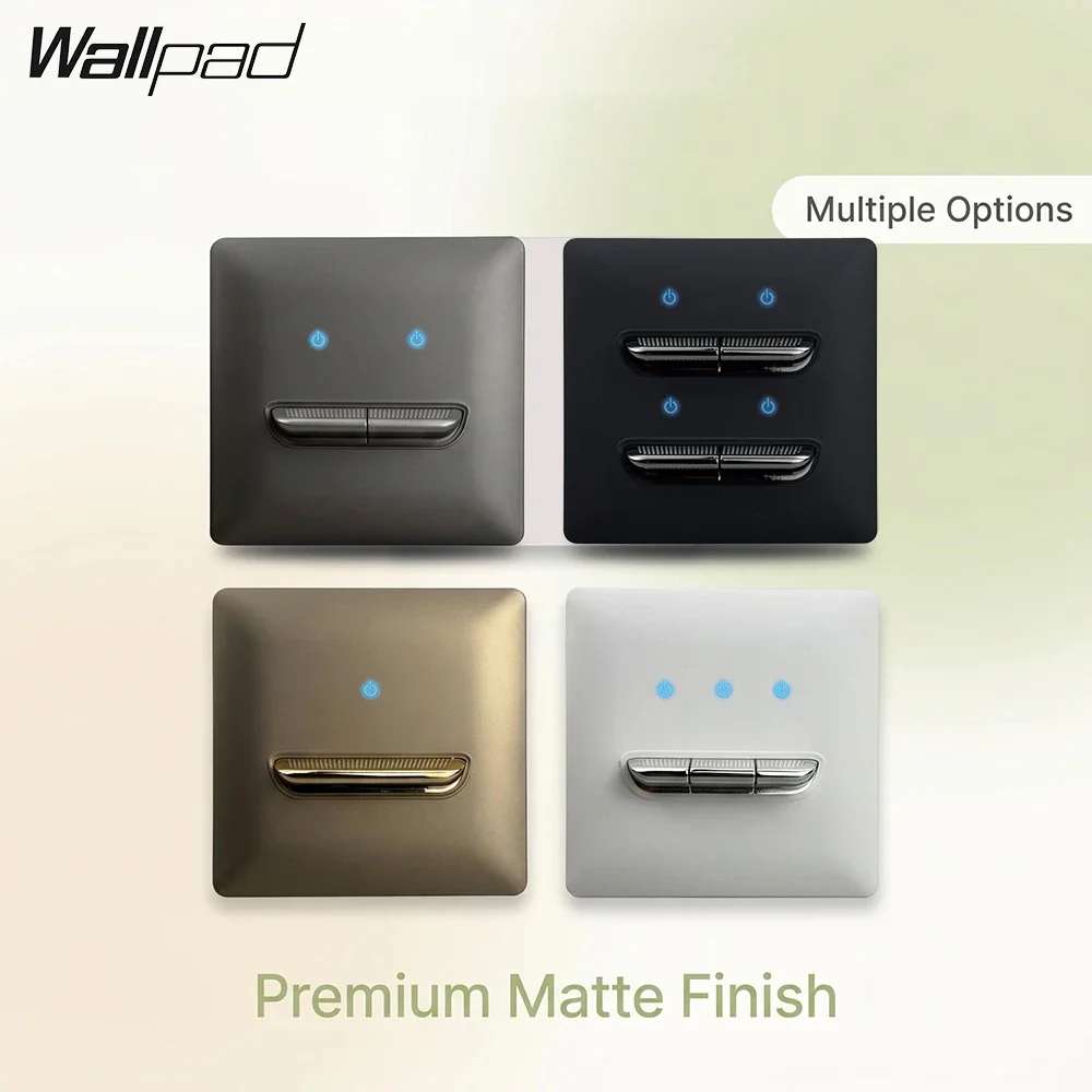 WALLPAD Wall Toggle Switch with LED Light Matte Black White Gold Grey Curved Panel Morden Design 1/2/3/4 Gang
