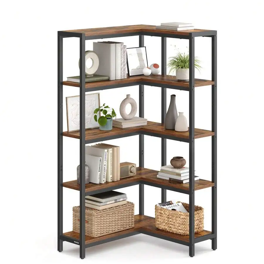 Tier Bookshelf With Metal Frame, Convertible Industrial Shelf, 9.4 X 40.2 X 55.9 Inches, For Living Room, Bedroom, Home Office