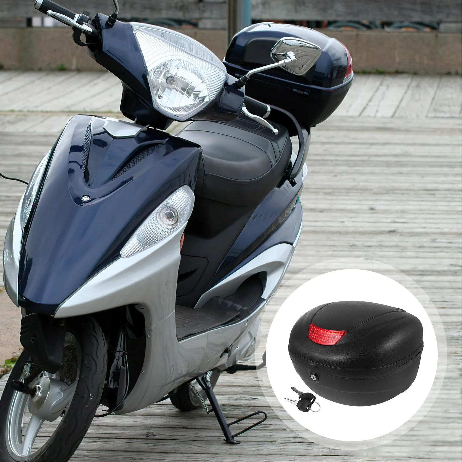 

Motorcycle Top Case Electric Vehicle Tail Box Plastic Rainproof Reflective Design Spacious Storage Motorcycle Trunk Accessories