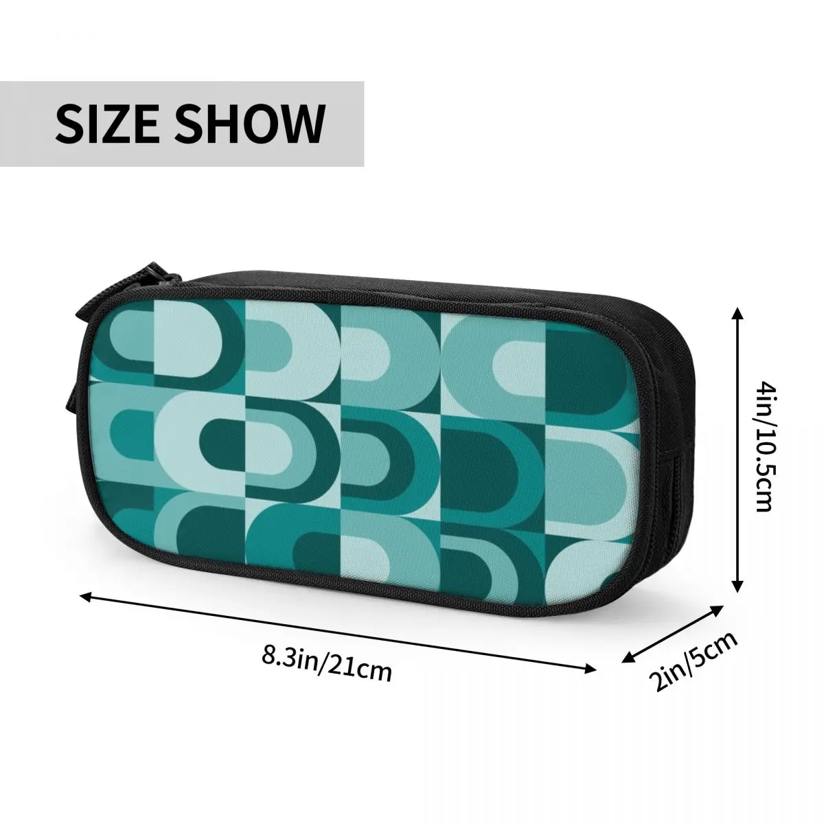 Korean Custom 70s Pattern Retro Inustrial In Blue Teal Theme Pencil Case for Geometric Modern Pen Box Bag Stationery