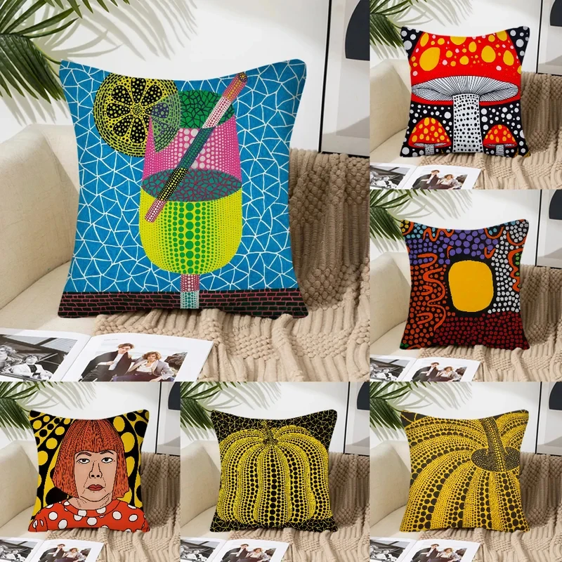 VIKAMA Abstract Polka Dot Art & Mushroom Cocktail Pattern Pillow Covers, Washable Decorative Pillowcase For Living Room Dorm