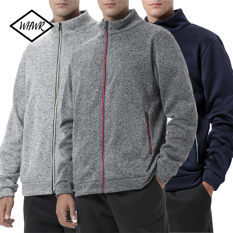 

Autumn Men's Full Zipper Sweatshirts Long Sleeve Solid Color Jackets Stand Collar Streetwear Winter Warm Jacket Sport Coats
