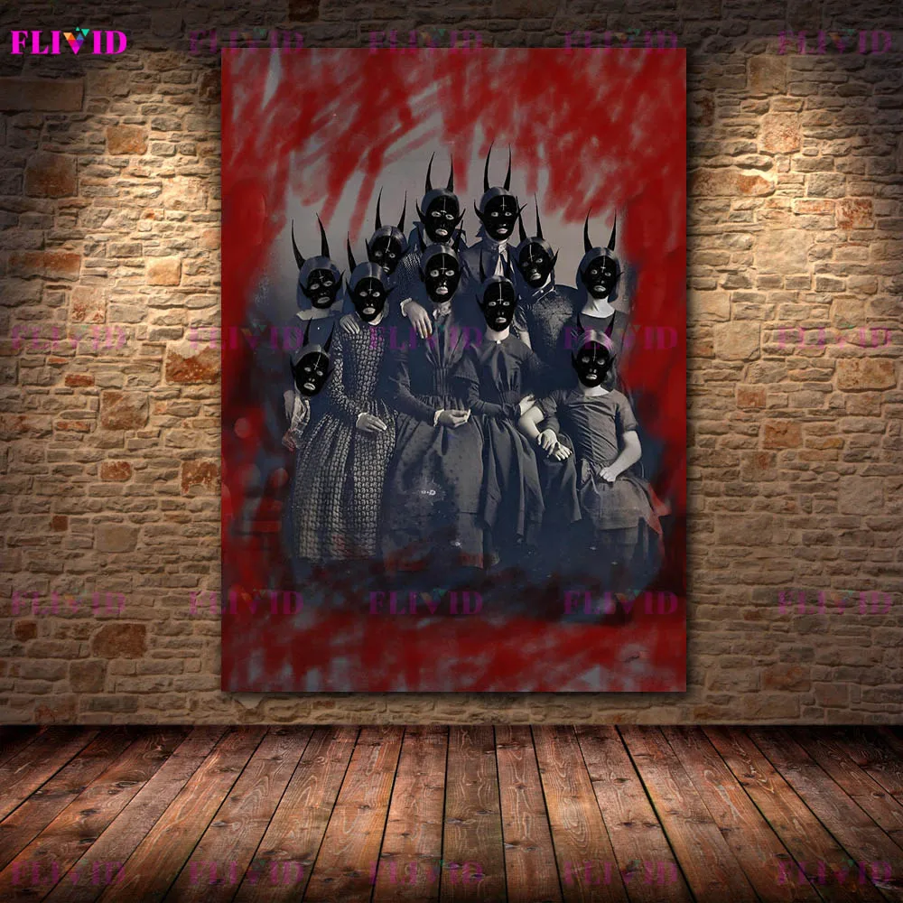 Surreal Dark Horror Canvas Painting,Occult Demon & Vintage Photo Wall Art,Creepy Retro Poster,Unique Gift For Dark Art & Occult
