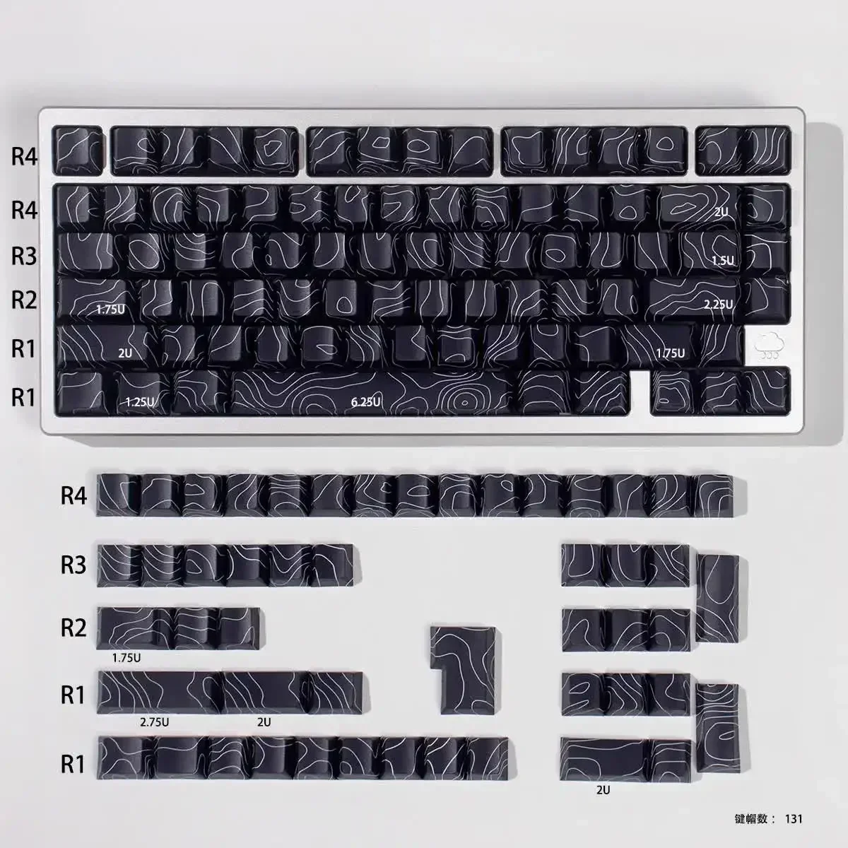 

131 keys PBT Cherry Profile Double Shot Side Printing Shine Through White Topographic Mechanical Keycaps