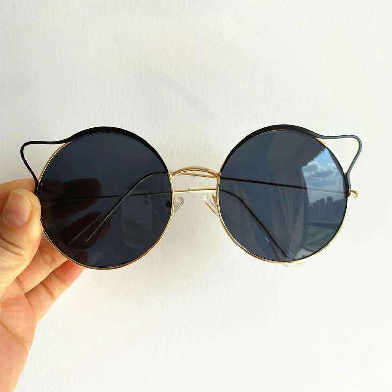 

Fashion Alloy Sun Glasses Women Anti-UV Spectacles Round Frame Eyeglasses Hollow Design Google Cat Ear Sunglasses