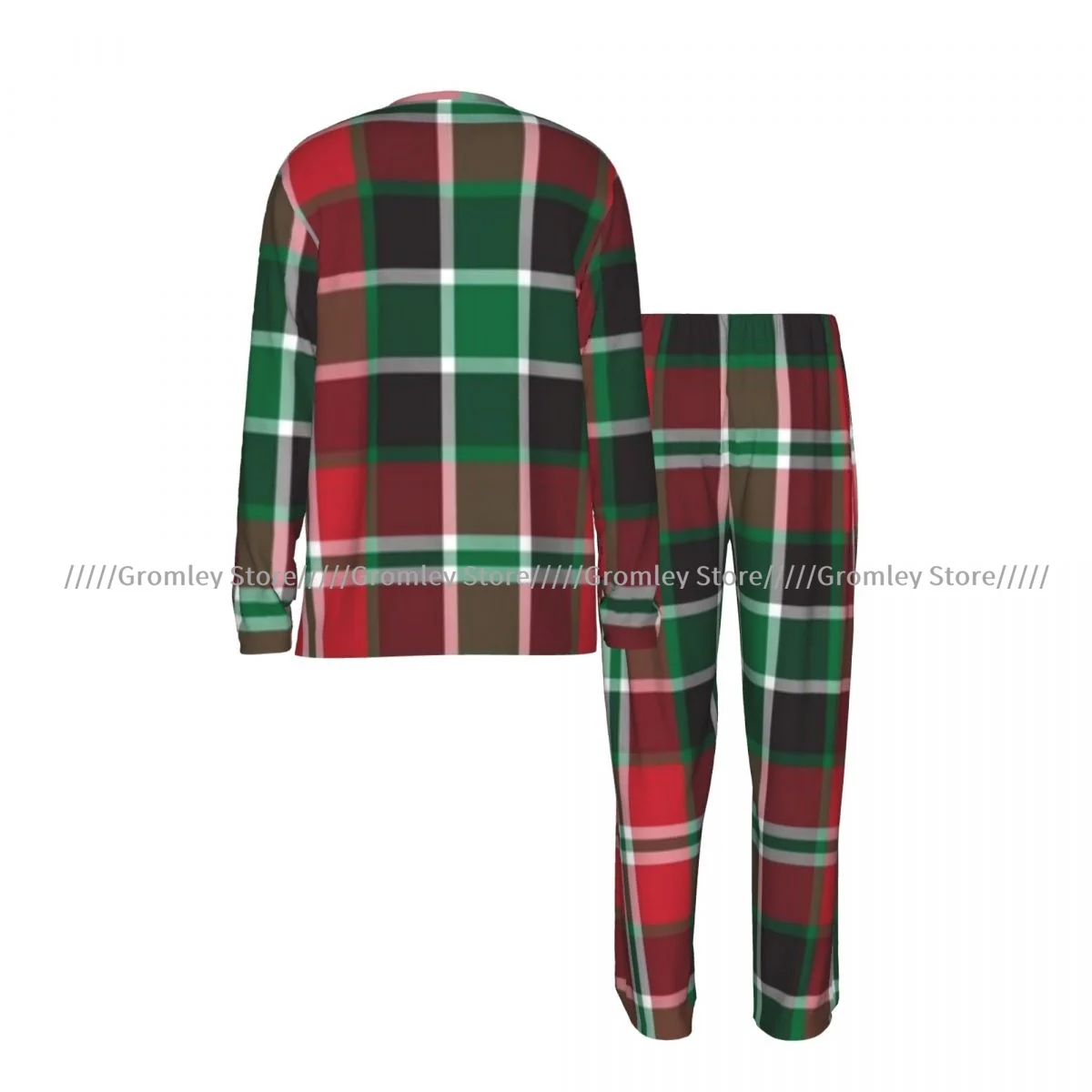 Men's Sleepwear Set Classic Plaid Checkered Tartan Pattern Long Sleeve Top and Long Pants Pajamas Male Home Loungewear Nightwear
