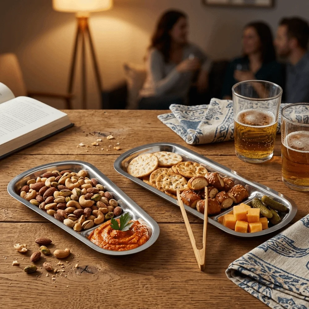 Rustless Steel Fruit Tray Mirror Polished Irregular Outline Metal Serving Platter Creative Shape Raised Anti-spill Edge Rim