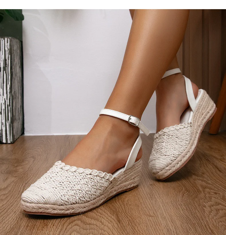

Fashion Hemp Rope Woven Wedge Sandals Female 2026 Summer High-heeled Holiday Style Sandals Plus Size Wedge Foot-binding Sandals