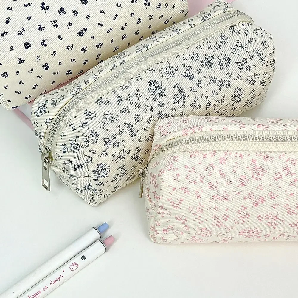 Pequeno fresco floral caneta saco grande capacidade lápis caso multifuncional saco de armazenamento de papelaria estudante escola organizador suprimentos