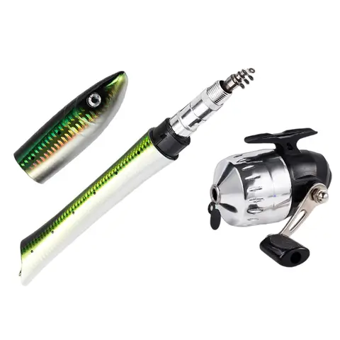 Telescopic Fish Shaped Mini Pen Fishing Rod with Reel Spinning Rod Casting Carp Fishing Pole Gifts for Angler