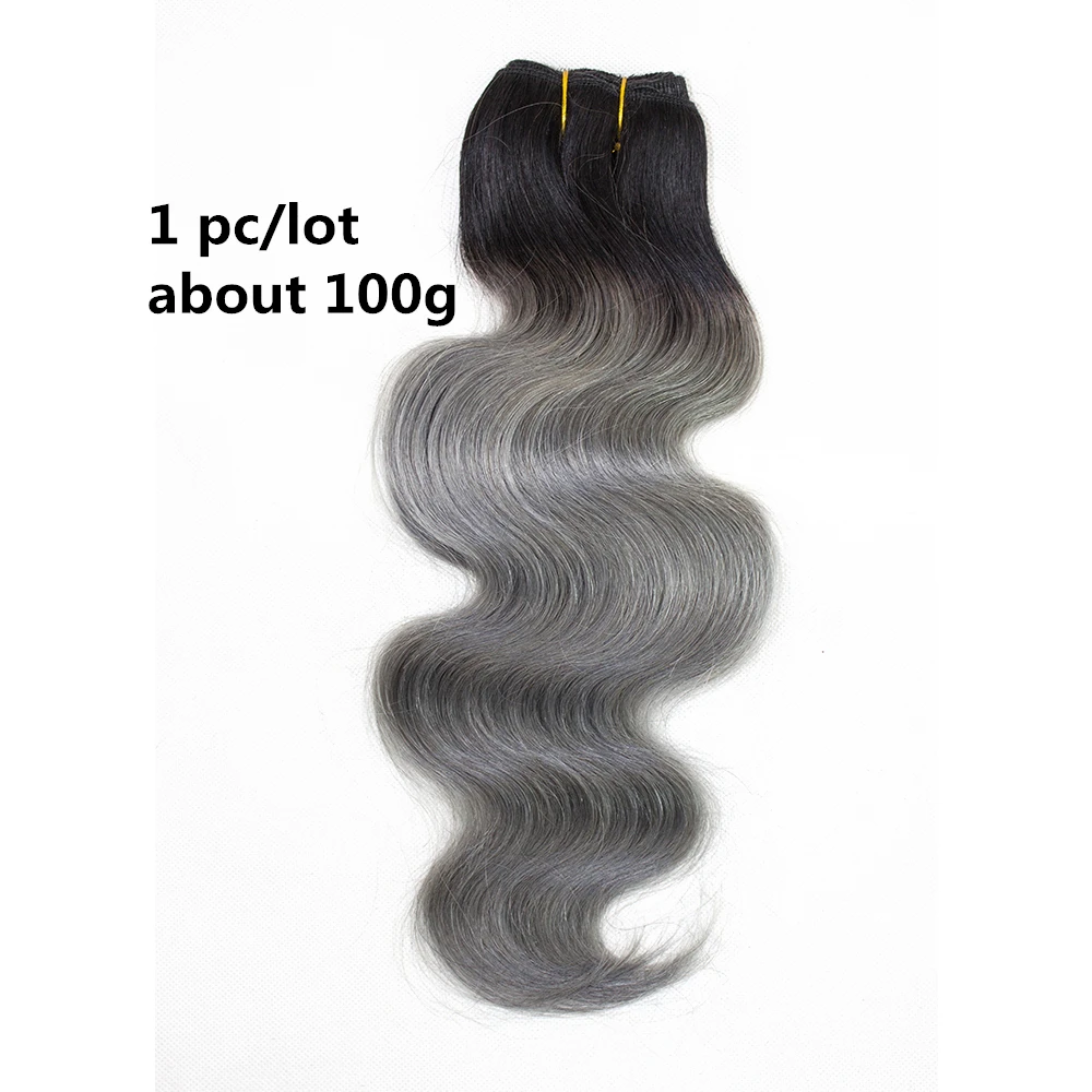 Dark Grey With Black Roots Body Wave Ombre Color Human Hair Bundles Remy Brazilian Pre-colored Hair Extensions 1pc/2pcs/3pcs