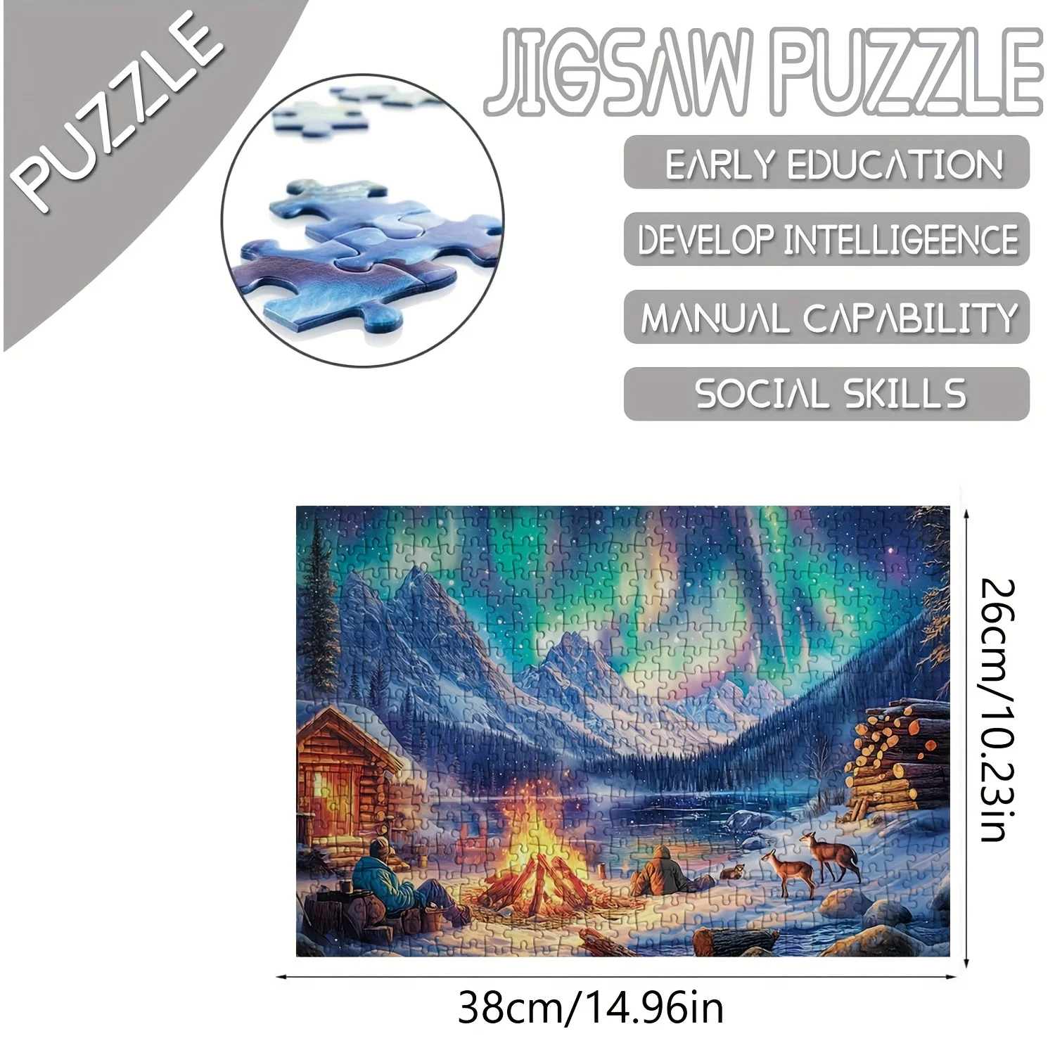 1000 Stück Aurora Bonfire Puzzle – herausforderndes Nordlichter-Design, kratzfest, tragbar, ideal für Spielacht