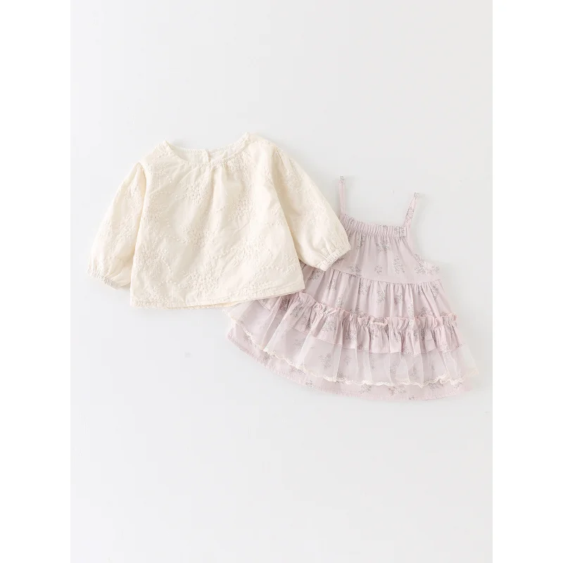 Girls' Spring Outfit2026New stylish and fashionable lace cute dress for girls, sweet two-piece set
