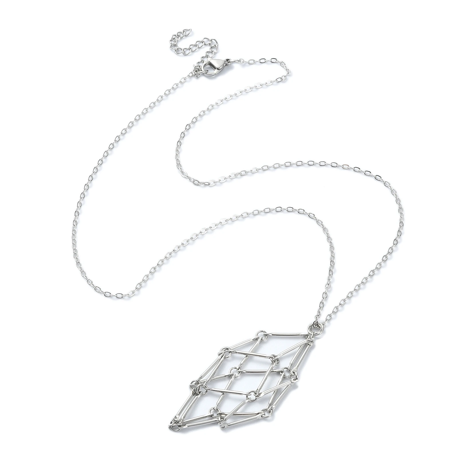 5pcs 304 Stainless Steel Macrame Pouch Empty Stone Holder for Pendant Necklaces Making with Brass Extener Cable Chains