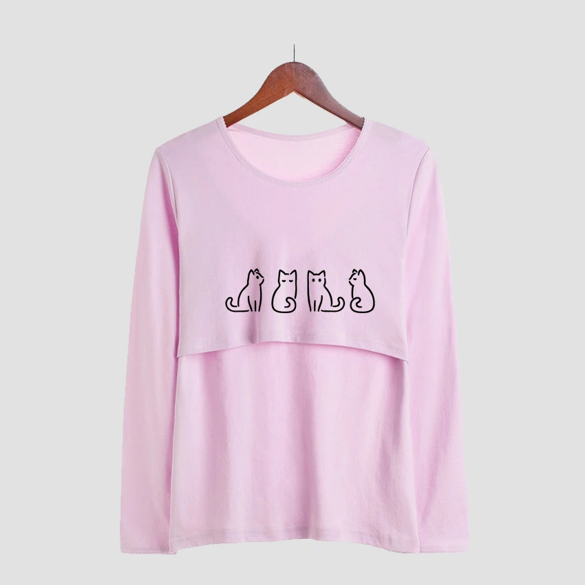 

Maternity T-shirts Nursing Breastfeeding Funny Long Sleeve Pregnancy Cat Lovely Animal Fashion Printed Tops Add Your Design