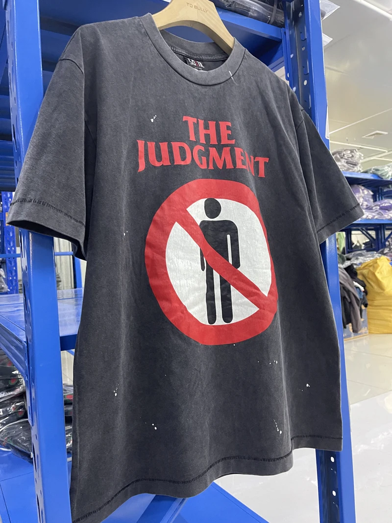 25SS Dirty SAINT THE JUDGMEN T-Shirt Men Women Washed Short Sleeve Red Print Tee High Quality High Street Oversize T Shirt