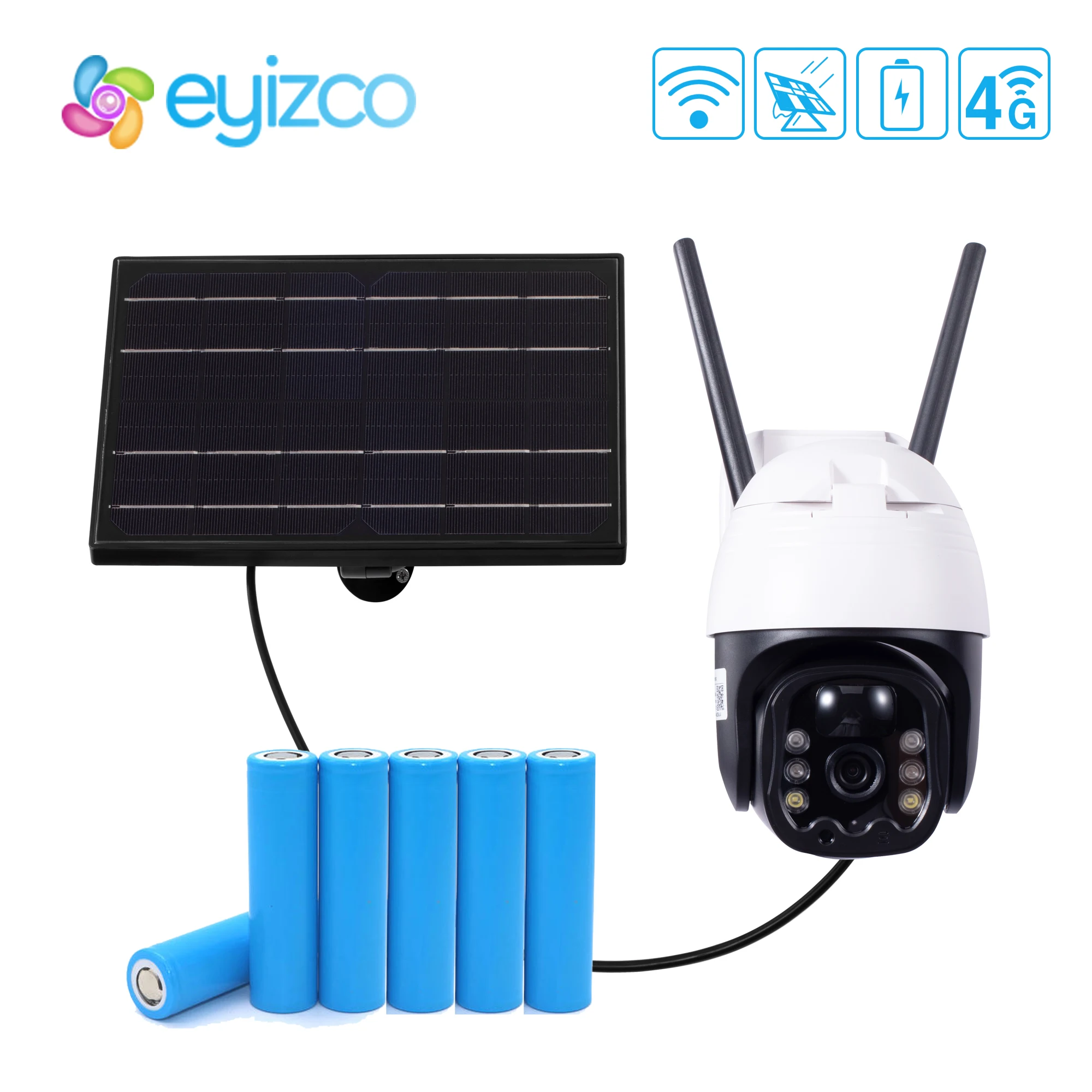 4G IP Camera 1080P WIFI Outdoor 18650 Battery Solar Powerd GSM SIM Card PIR Motion Color Night Vision Home Security Ptz Camera