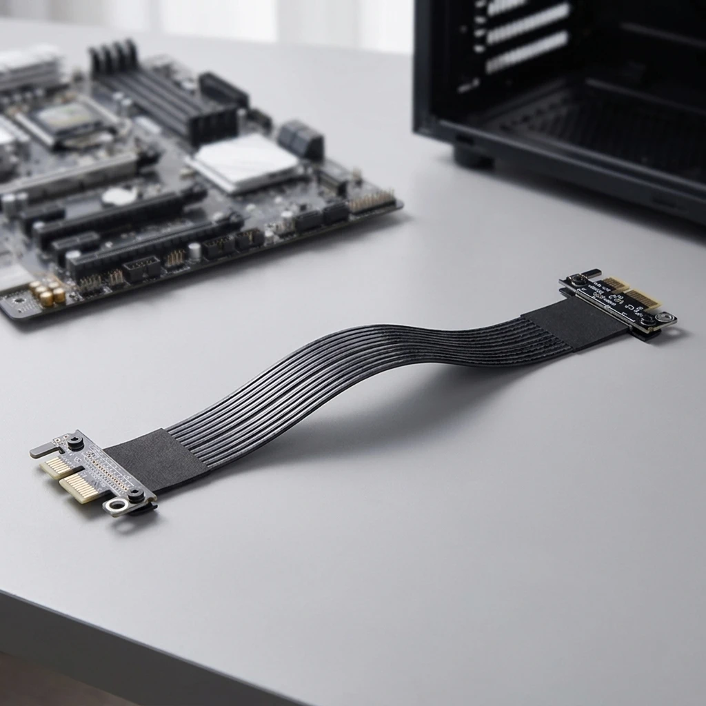 PCIe 5.0 x1 Riser Cable, Male to Male, Female-to-Female, 15cm, Gen5 32Gbps, Black, Silver Plated Copper