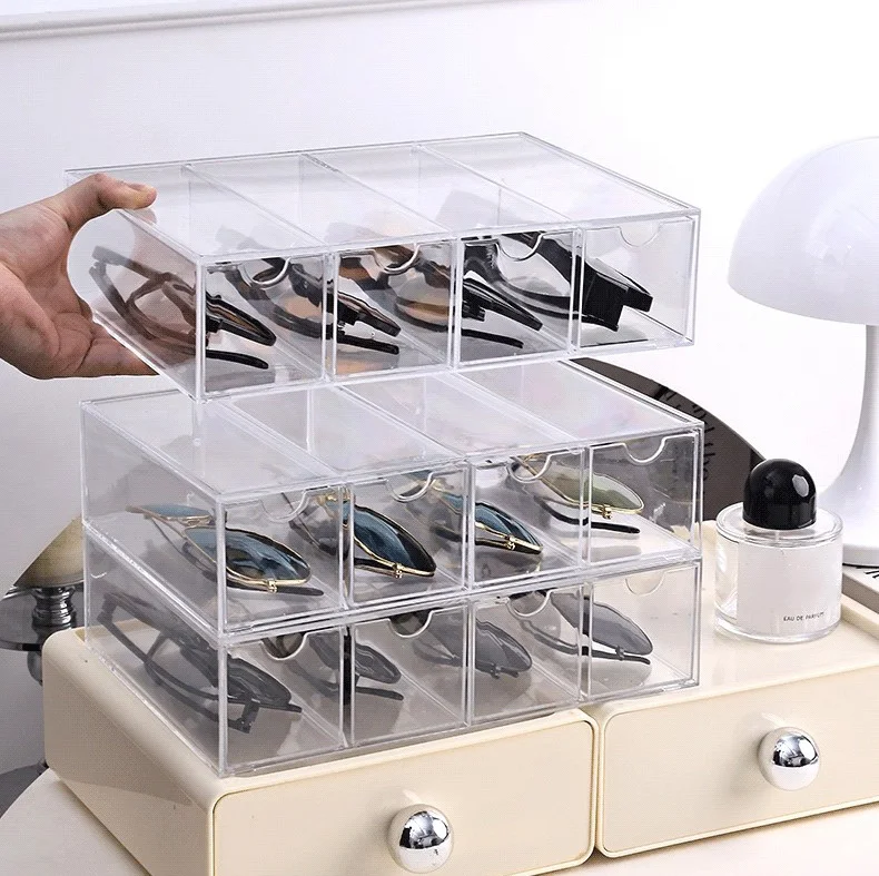 Brillen-Aufbewahrungsbox für Zuhause, transparente Schublade, mehrteiliger Organizer für Sonnenbrillen, Acryl-Mehrschicht-Displayständer – Detail 3
