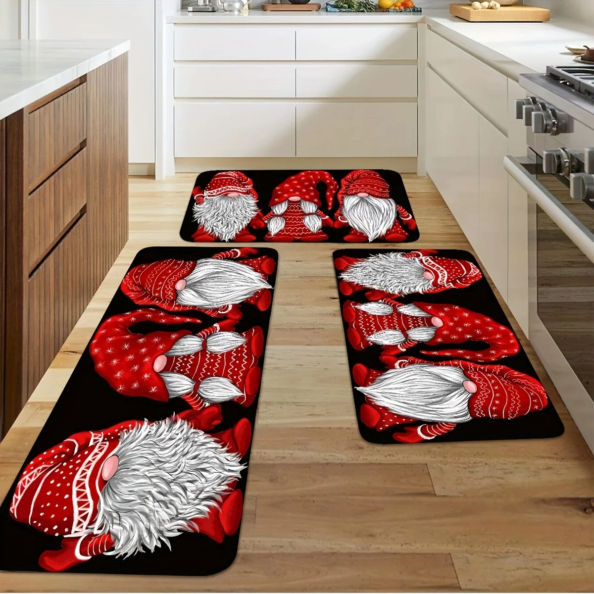 Christmas Kitchen Rugs 2‑Pack Non‑Slip Washable Floor Mats Xmas Gnome Print Indoor Holiday Kitchen Runner Mat