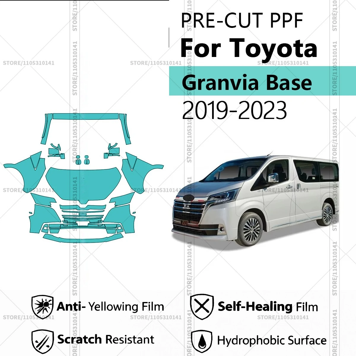 

Предварительно нарезанная защитная пленка PPF, прозрачная автомобильная пленка, профессиональный комплект PPF для передней части автомобиля Toyota Granvia Base 2019-2023